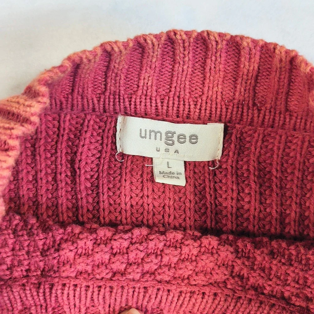 Umgee Chunky Sweater Red Cable Knit Pullover Long‎ Sleeve Cozy Boho Casual Top